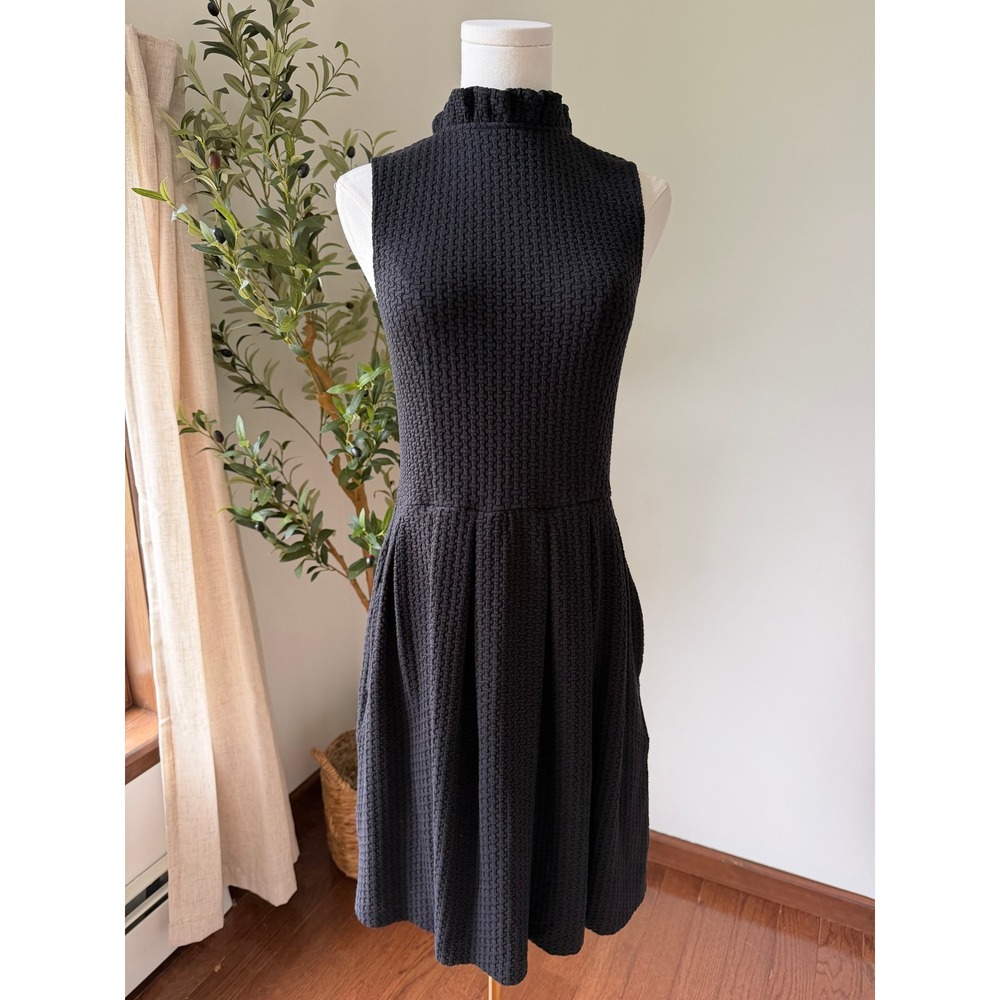 GANNI Sonora Little Black Dress Jersey Textured Pleated Mini Skater Small